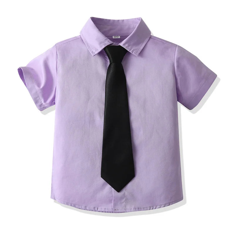 top and top Kids Boys Formal Shirts Toddler Boy Short Sleeve Lapel Casual Tops Children Gentleman Clothing for School Uniform