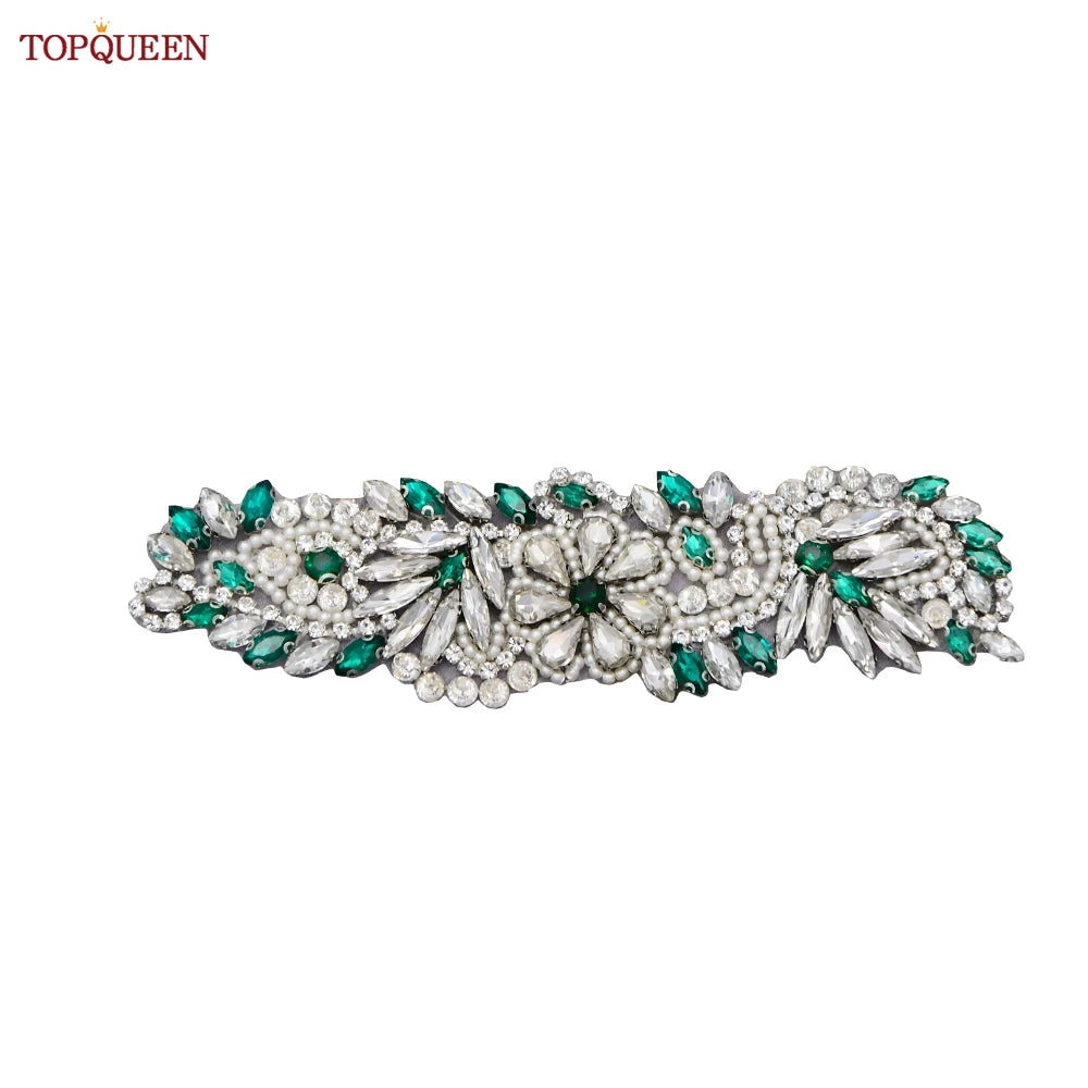TOPQUEEN S22 Bride Rhinestone Belt Shiny Wedding Accessories Party Woman Emerald Belts Jewelry Wedding Dress Decoration Sash