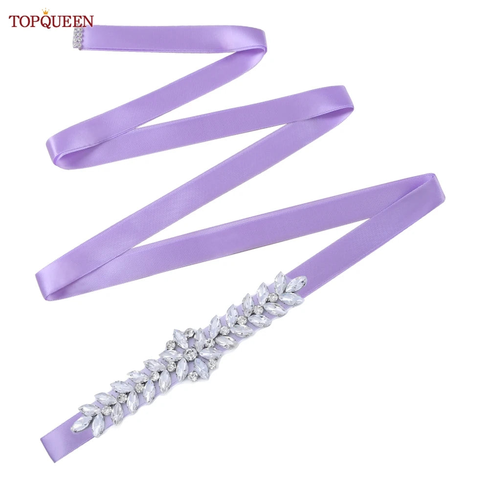 TOPQUEEN Wedding Dress Belt Sash Banquet Party Accessories Bridal Belt Silver Rhinestone Handmade Applique S69