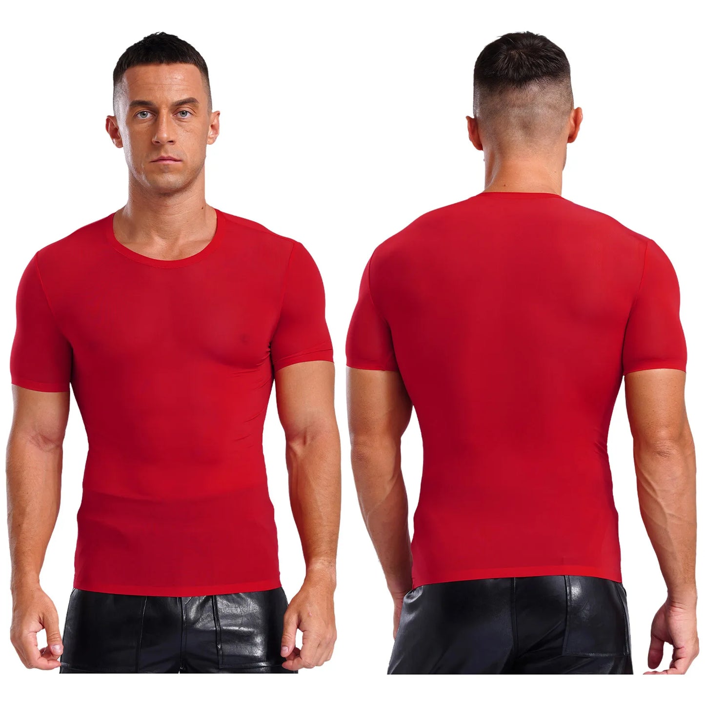 Mens Quick-dry Athletic T-shirt Round Neck Short Sleeve Ice Silk Ultra-thin Blouses Top for Gym Sports Workout Fitness Swimming mon