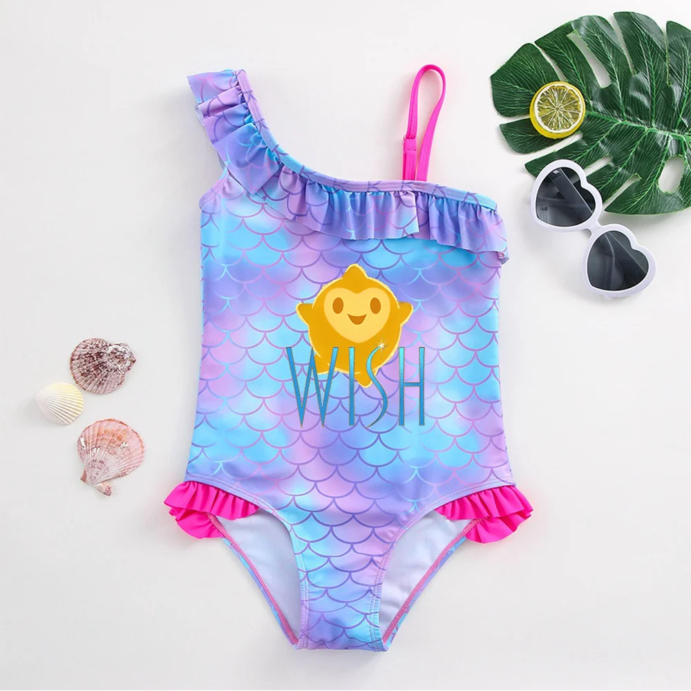 Movie Wish Girls Swimsuit Fashion Mermaid Fish One-Piece Bathing Suits Children's Dresses Summer Swimwear Beach Suit Kids Wear