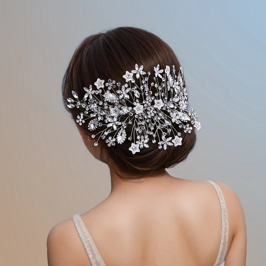 Bridal Shiny Rhinestone Flower Wedding Headwear Silver Color Elegant Bride Hairpiece Fashion Women Hair Accessories HP677