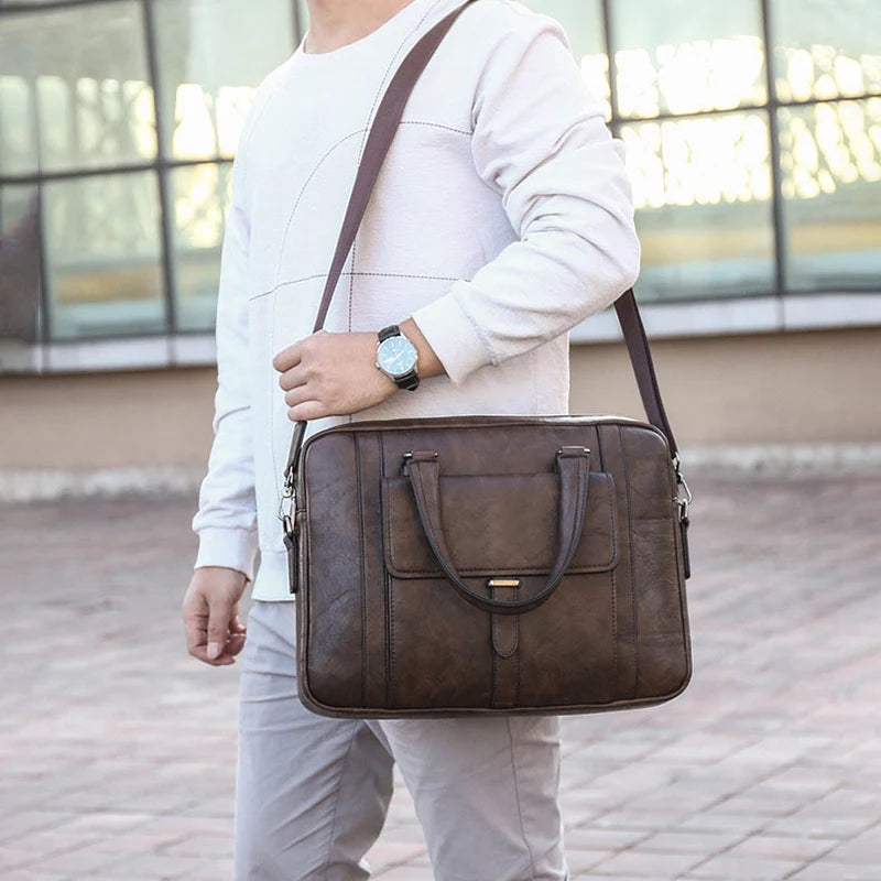 Herren Aktentasche PU Leder Executive Casual Handtasche Laptop Dokument Schulter Business Vintage Messenger Crossbody Designer Tasche