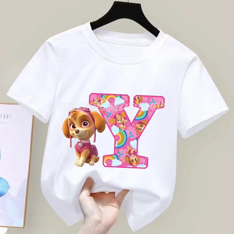 Paw Patrol T-Shirt Sommer Jungen Mädchen Saugfähige Shirts Niedliche Cartoon Chase Skye Weiße Kleidung Einfache Basic Vielseitige Kleidung Geschenk