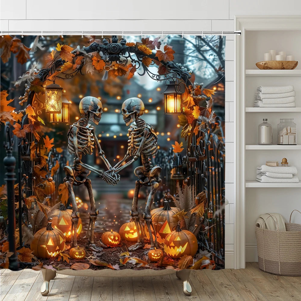 Funny Ghost Shower Curtain Set Halloween Skull Bat Flower Pumpkin Bath Screen Bathroom Mat Non Slip Rug Carpet Toilet Cover Home improvement decortion