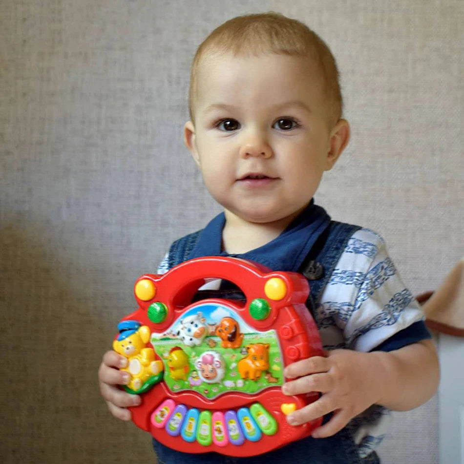 Baby-Musikspielzeug mit Tiergeräuschen, Klaviertastatur, elektrisches blinkendes Musikinstrument, frühes Lernspielzeug für Kinder