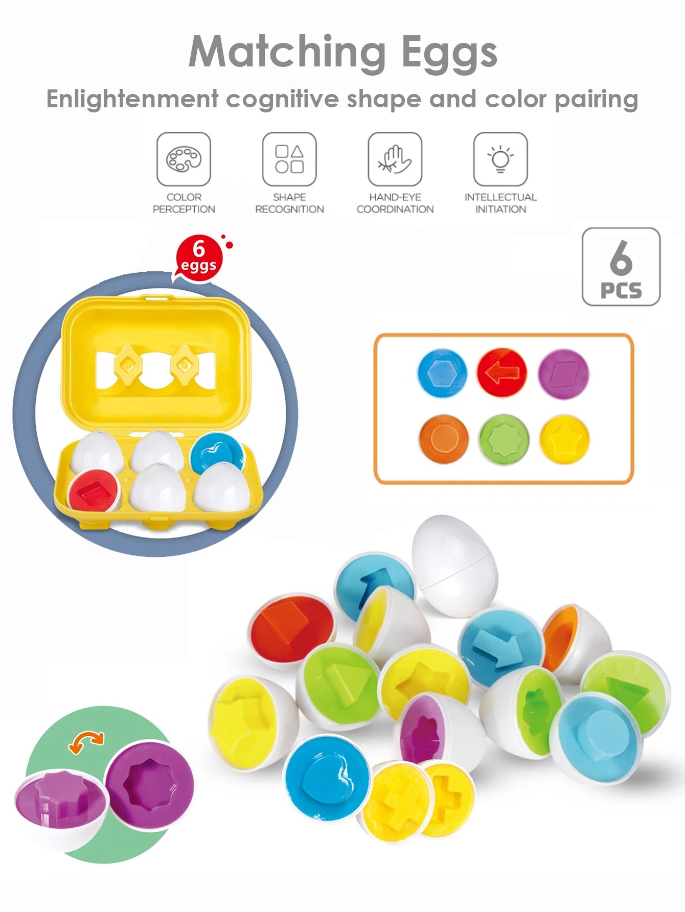 6Pcs Baby Smart Eggs Montessori Educational Toys For Children Color Shape Matching Recognize Toddler Intelligent Learning