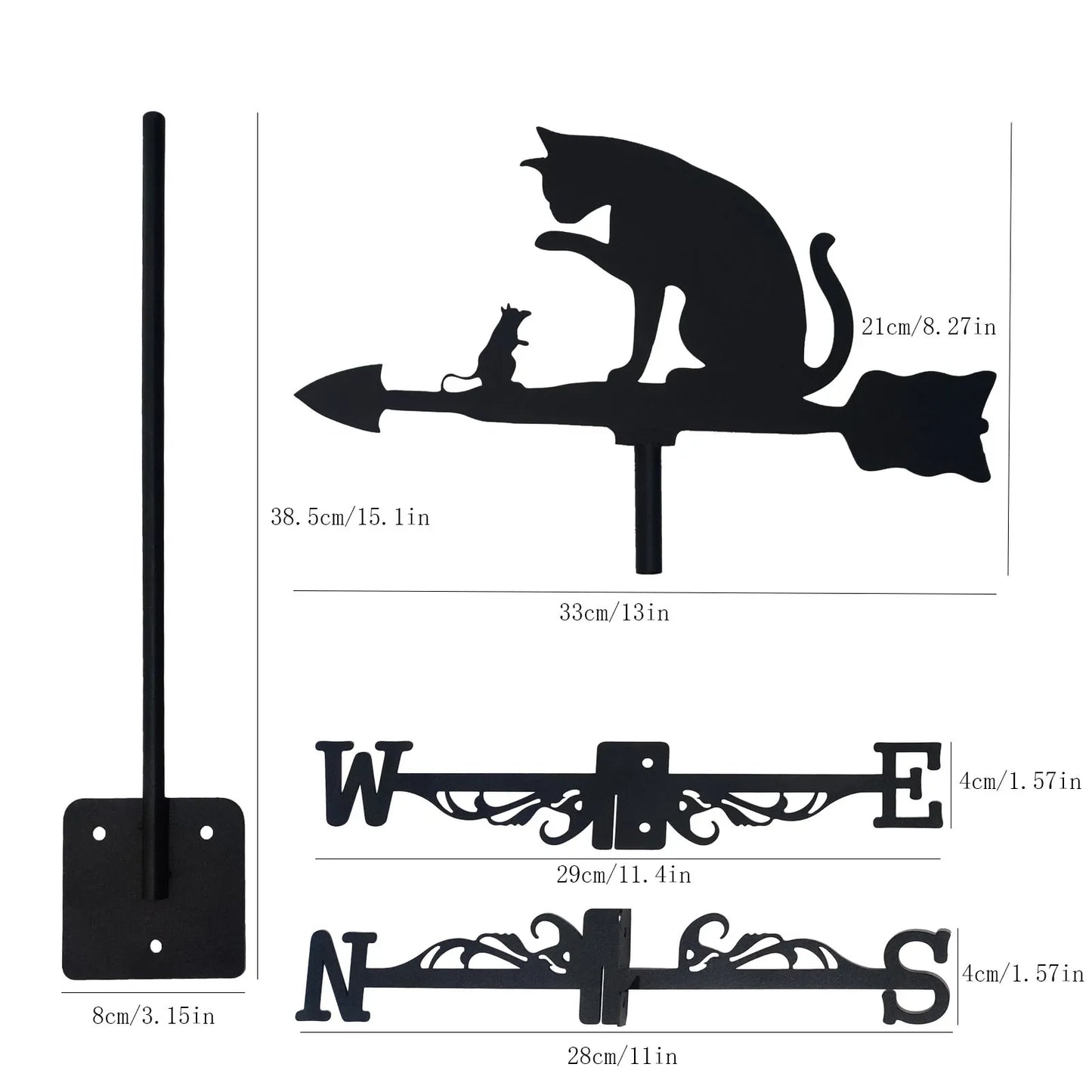 New Fashion Vane, Cat Family, Cat With Mouse, Metal Rain Outdoor Decoration, Garden Roof Art, Farm Railing Festival Props