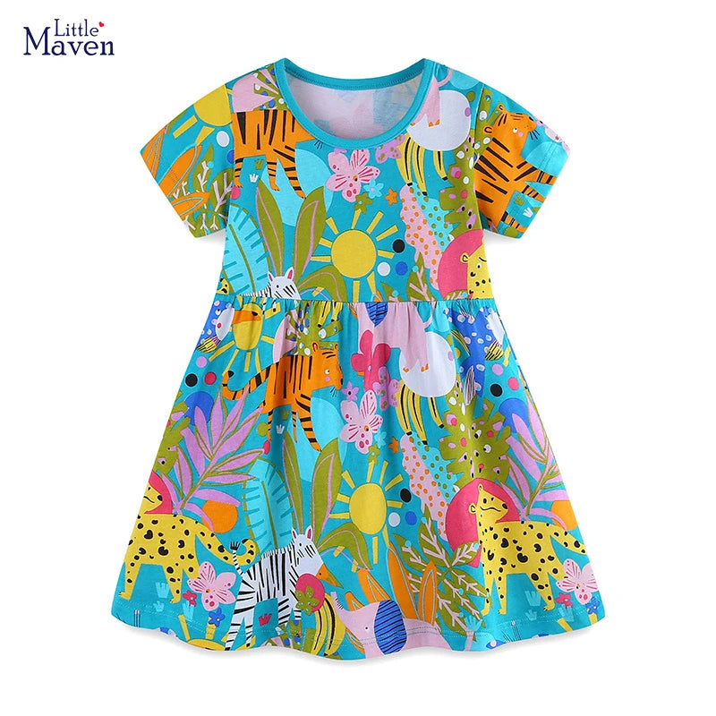 Little maven 2024 Baby Mädchen Freizeitkleidung Baumwolle Schöne Kinder Sommerkleid für Kleinkinder 2 bis 7 Jahre