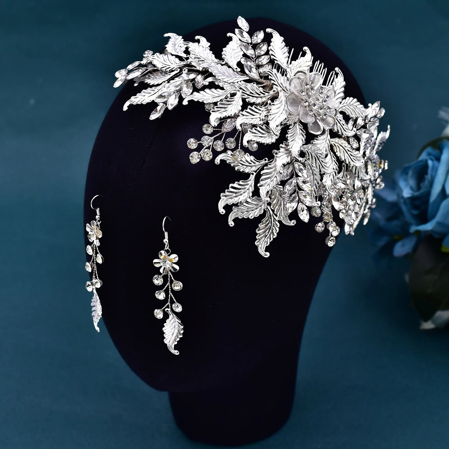 HP512 Alloy Leaves Wedding Comb Bridal Headdress Earring Bride Hair Accessories Woman Headwear Hair Ornaments Jewelry