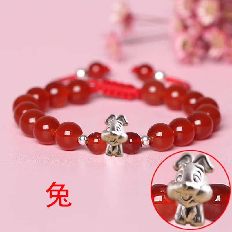 Sterling Silver Red Rope accessories for Women and Men Korean Version of Simple Transfer Bead the Year to the Dog Student Lovers Bracelet