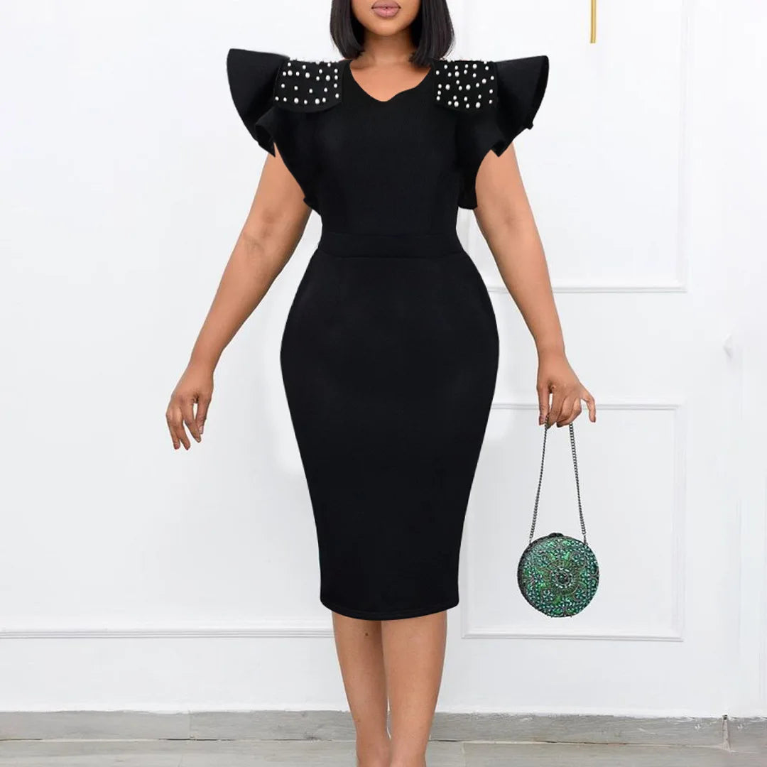 FairyShely 2025 Verge Short Sleeve Plus Size Dress Women Solid Large Bodycon Big Dresses Lady Summer Party Tight Curvy Dress