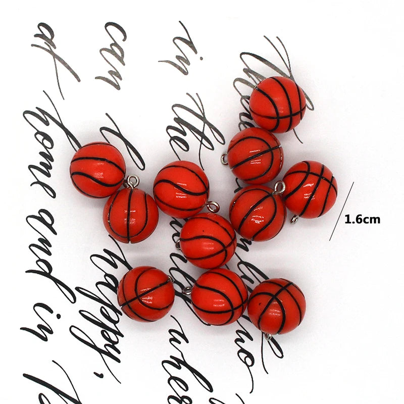 10pcs/pack 3D Mini Basketball Resin Earring Charms  Fashion Sports Pendant For Keychain Diy Jewelry Accessory Make F474