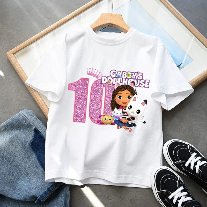 Gabby Dollhouse Kinder Baumwoll-T-Shirt Anime Cartoon Zahlen Bedruckt Pullover Jungen Mädchen Sommer Lockeres Oberteil Freizeitkleidung Geschenke Neu