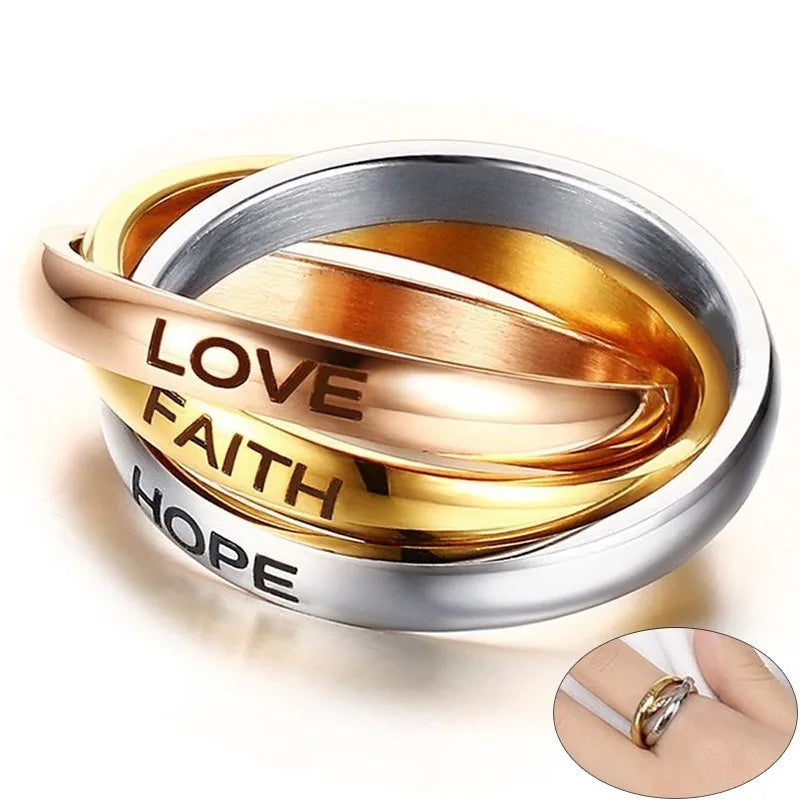 New Triple Interlocked Engagement Rings for Women Stainless Steel Three-in-one Promise Gift for Her Valentines Day