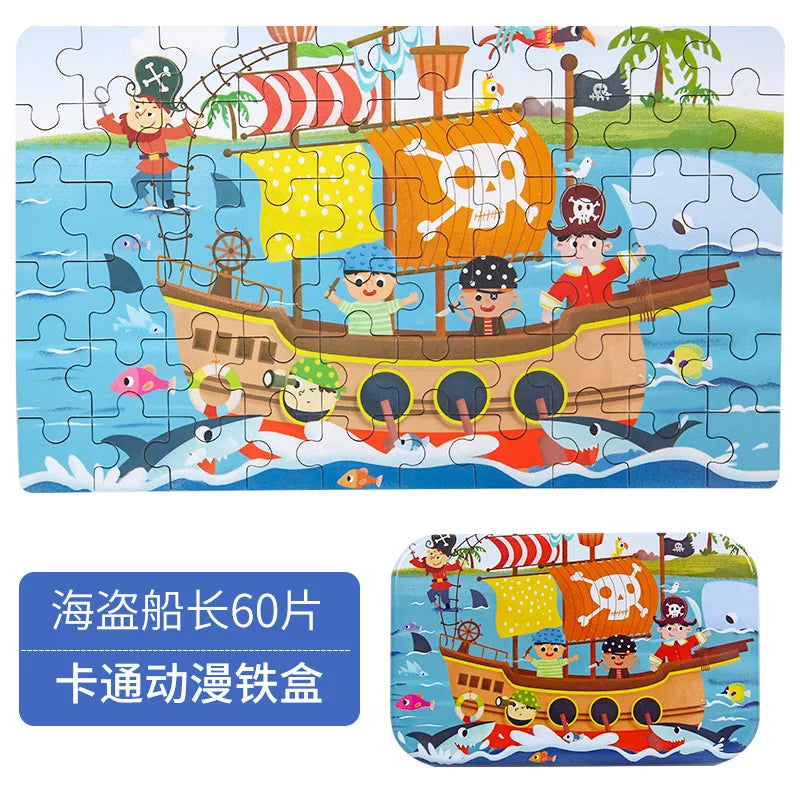 Heiße Neue 60 Stück Holz Puzzle Spielzeug für Kinder Cartoon Fahrzeug Tier Holz Puzzle Baby Lernen Pädagogisches Spielzeug Kinder Geschenk