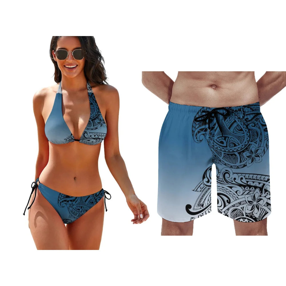 Summer Women Bikini Men Beach Pants Temperament Couple Swimsuit Set Customize Any Pattern Valentine's Day Exclusive Swimsuit
