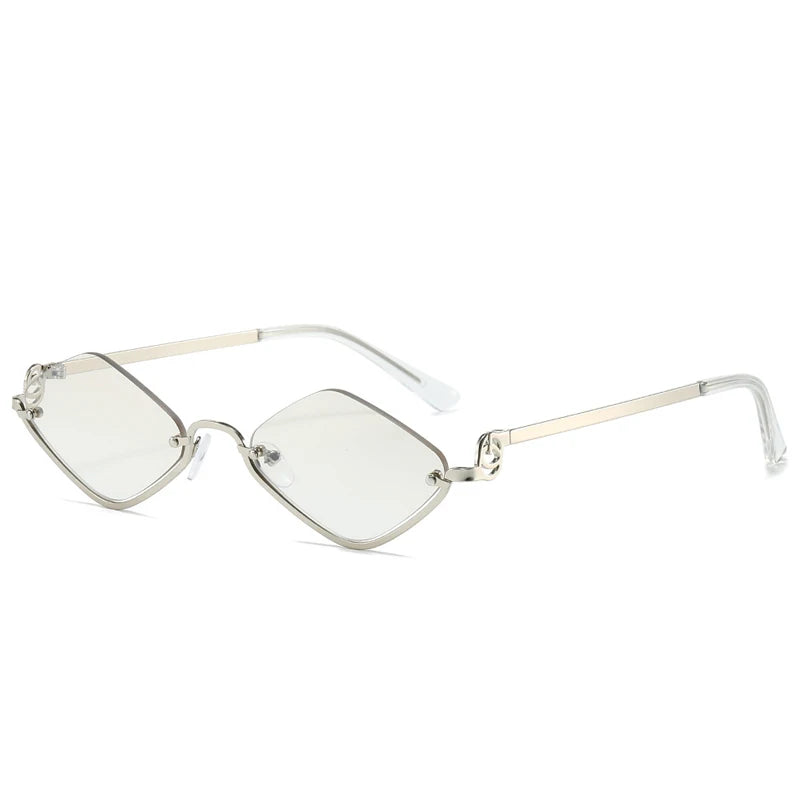 2025 Fashion Small Rhombus Sunglasses Women Luxury Brand Metal Half Frame Sun Glasses Ladies Hipster Sexy Cat Eye Shades Vintage