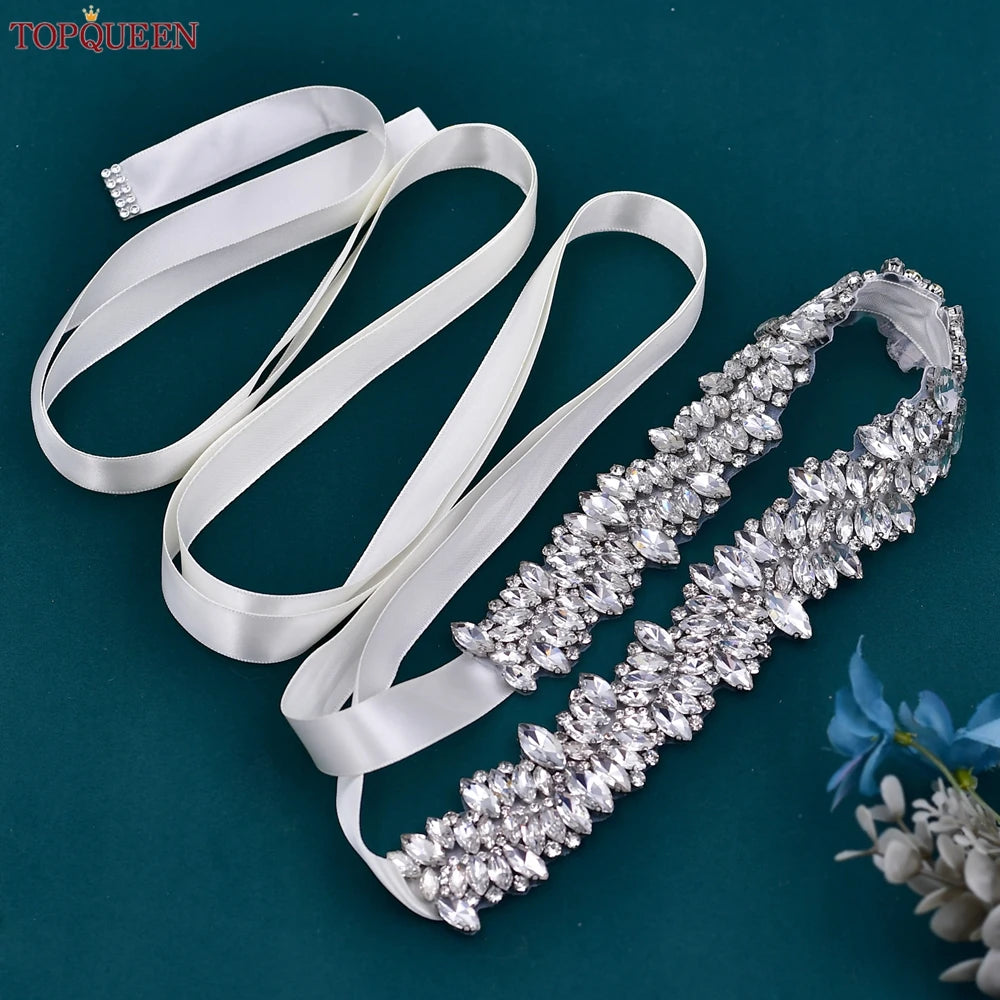 TOPQUEEN S81 Woman Bridal Wedding Decorative Belt for Party Evening Dress Accessories Female Fashion Belts Silver Rhinestones
