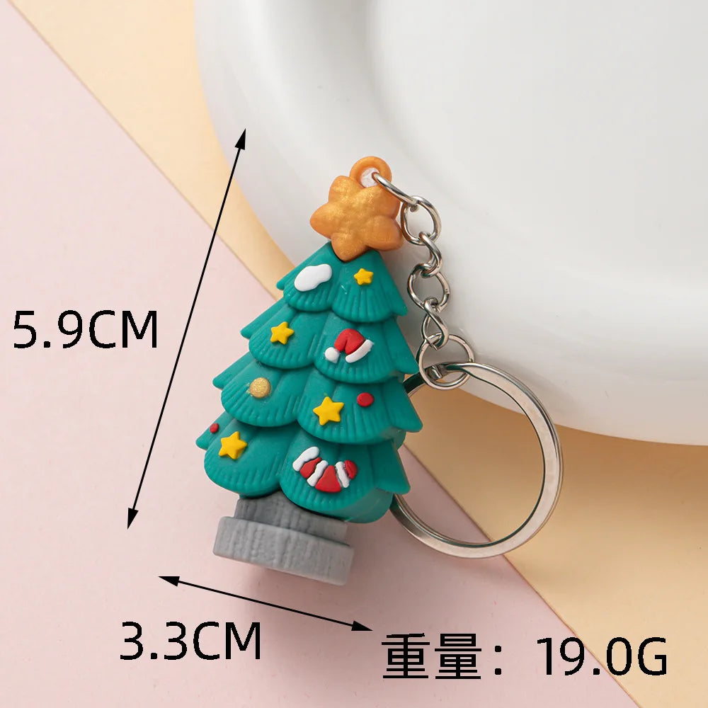 Christmas Keychain Cartoon Cute Doll Pendant Santa Claus Snowman Tree Keyring for Men Women Party Decoration Souvenir