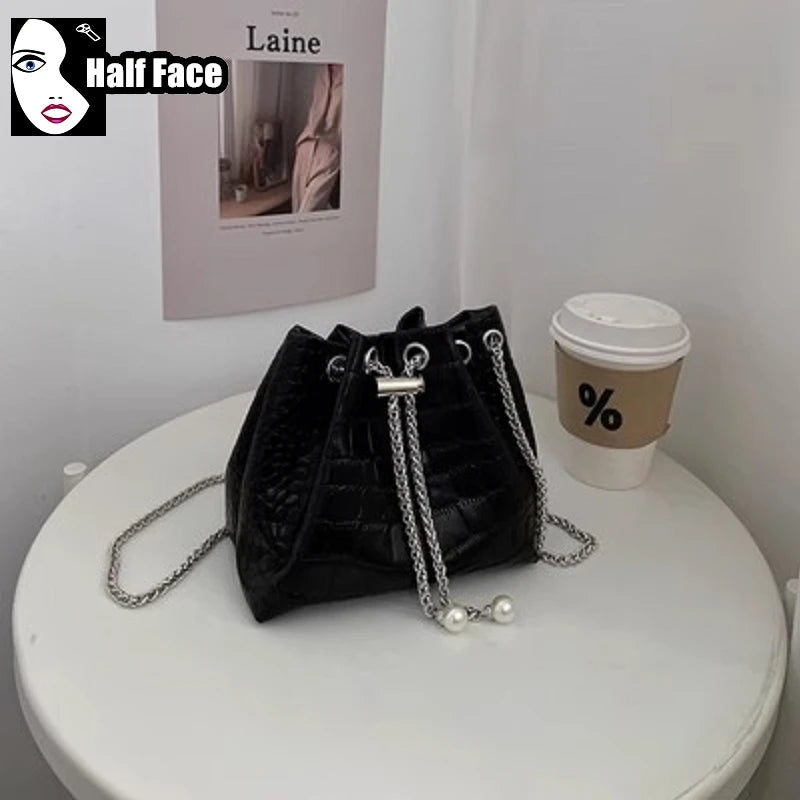 Y2K Girl Harajuku Women’s Gothic Handbags High Street Punk Streetwear One Shoulder Casual Chains Drawstring Crossbody Bags tote