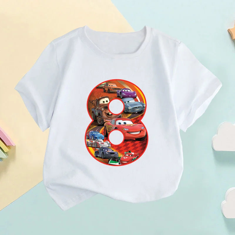 Auto Pixar Lightning McQueen Zahlendruck Kinder-T-Shirt Mädchen Kleidung 1 2 3 4 5 6 7 8 9 Jahre Geburtstag Baby Jungen T-Shirts,HKP2669