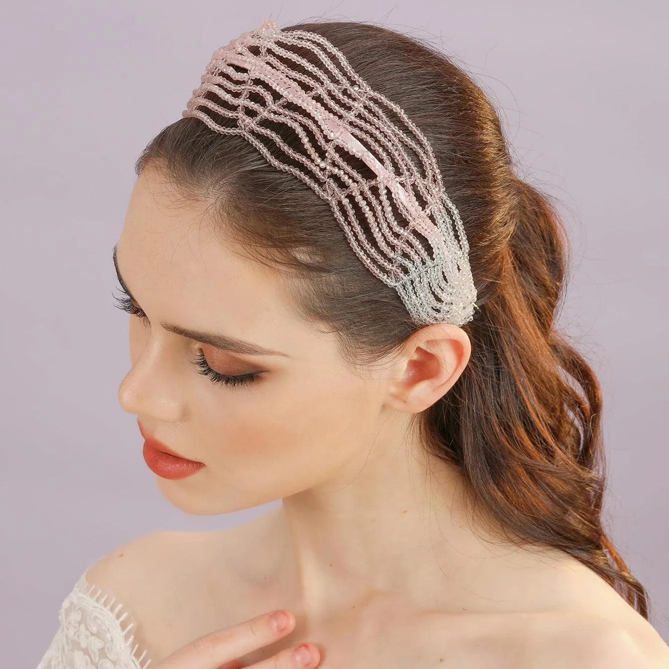 Handmade Bridal Wedding Hair Accessories Tiaras and Crown Stunning Beded Elegant Women Hairwear Pink Blue Headband