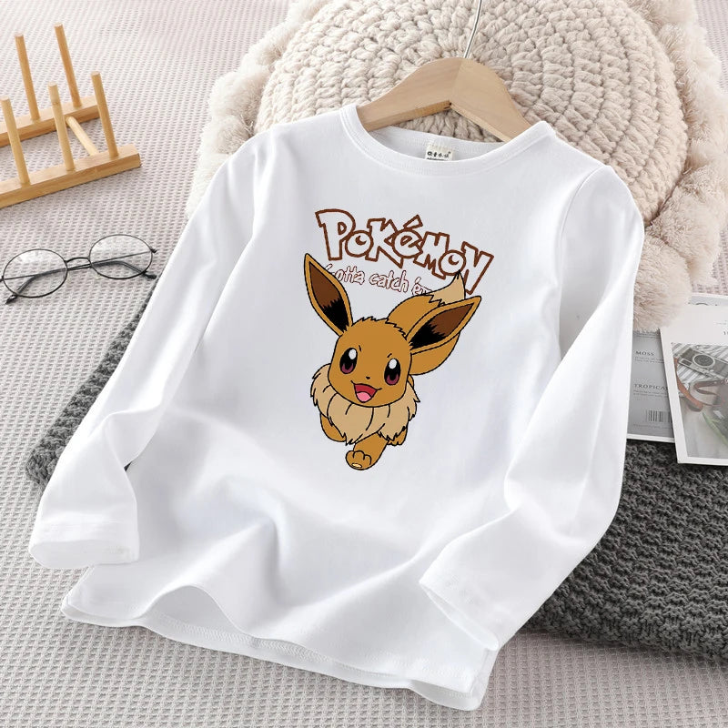 Pokemon Kinder Langarm T-Shirt Pikachu Winter Casual Warm Tops Kinder Anime Cartoon Lose Pullover Kind Geburtstagsgeschenke