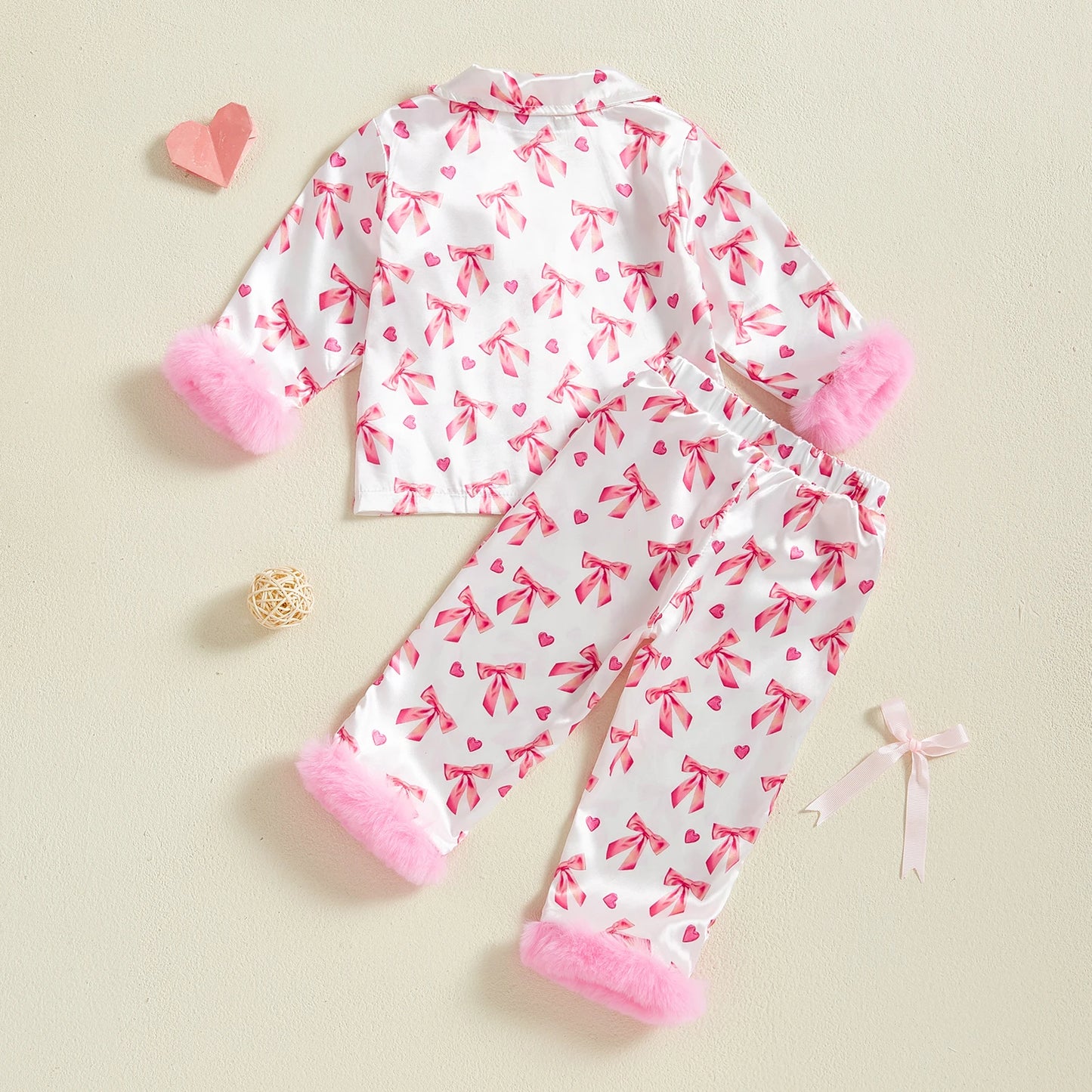 Valentine Pajamas Sets Toddler Baby Girl Bow Print Plush Laple Long Sleeve Tops with Pants Kids Girls Sleepwear Sets 2025 Spring