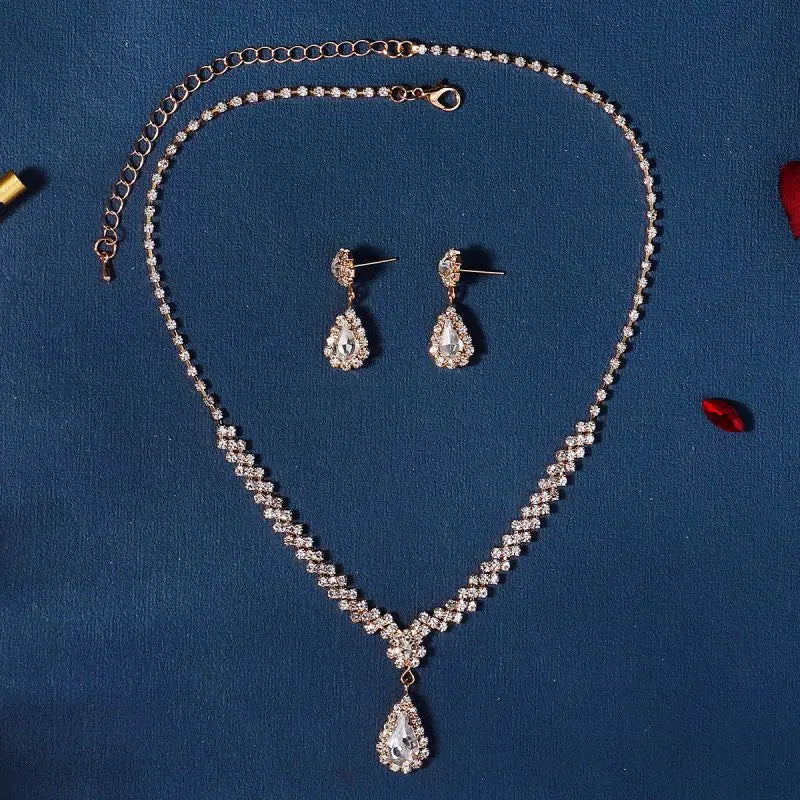 ZANLLOY New Korean necklace earrings set zircon earrings alloy chain bridal wedding two-piece wedding dress accessories