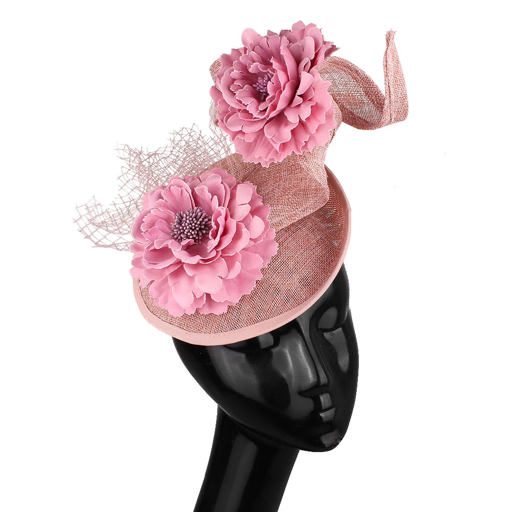 Wedding Fascinators Hot Pink Headpiece Mesh Headwear Wedding Party For Bride Hair Accessories Ladies Formal Dress Fedora Caps
