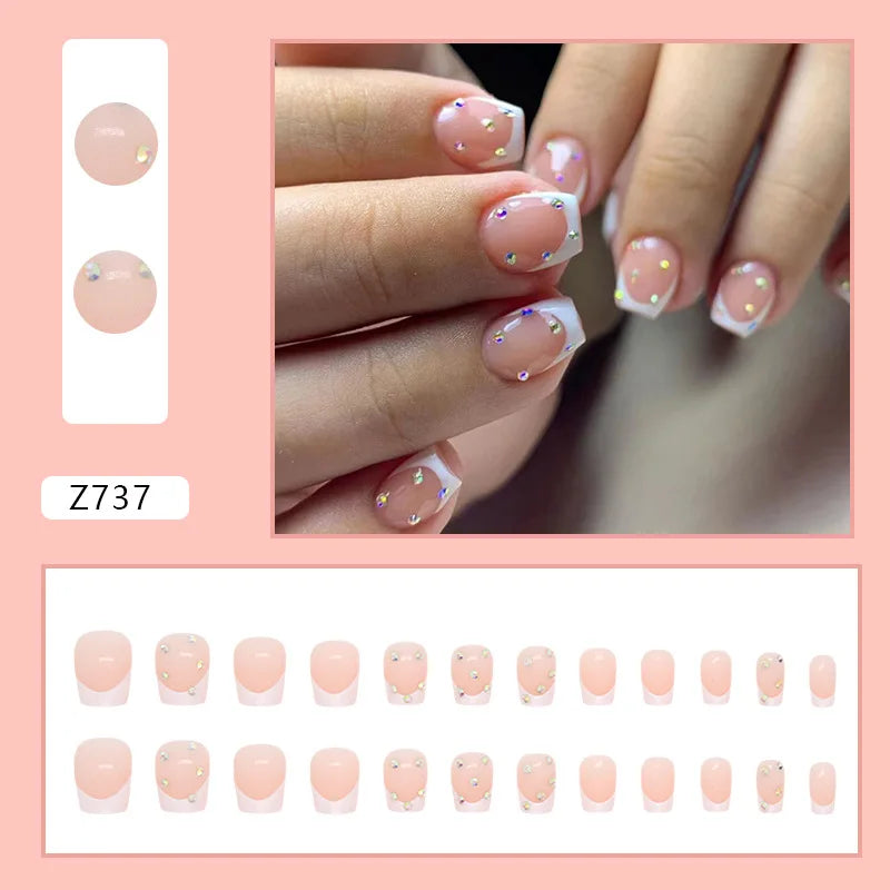 24pcs Short Ballet White Simple French Tip Sweet Coffin Press on Nails Set Cheap Girls Summer Square Decorated False Nail Art
