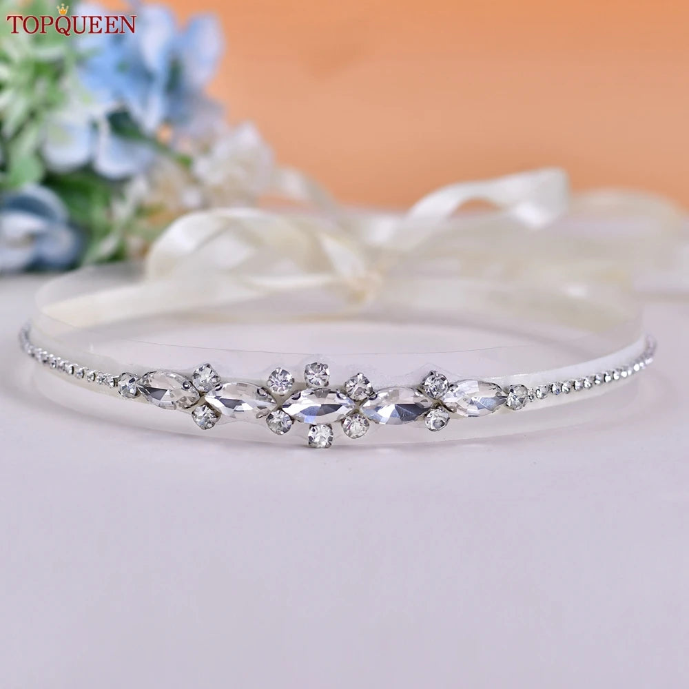 TOPQUEEN Wholesale Wedding Accessories Silver Rhinestone Bridal Thin Belt Formal Dress Waist Decoration Bridesmaid Belt S386
