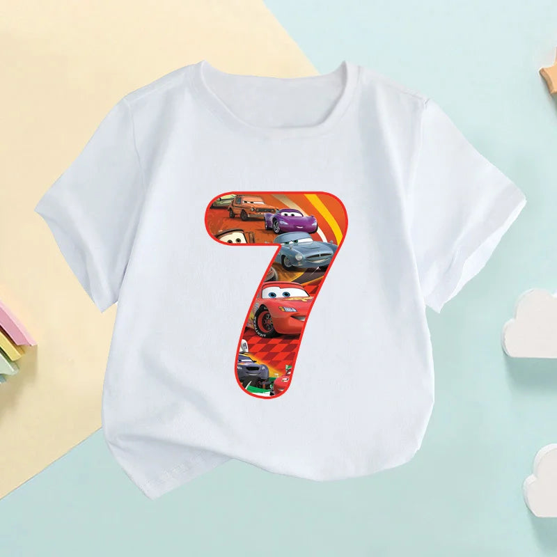 Auto Pixar Lightning McQueen Zahlendruck Kinder-T-Shirt Mädchen Kleidung 1 2 3 4 5 6 7 8 9 Jahre Geburtstag Baby Jungen T-Shirts,HKP2669