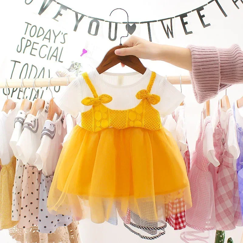 2023 Summer Baby Girl Clothing Newborn Infant Girls Dress Patchwork Mesh Princess Dress Toddler Kids Birthday Party Clothes