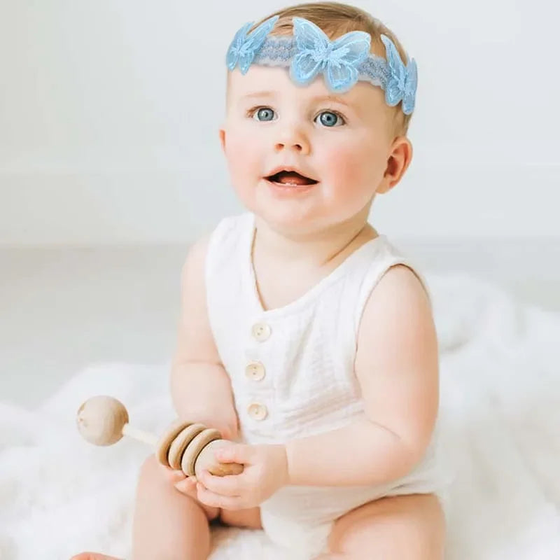 Oaoleer Blue Lace Butterfly Headband Mesh Butterfly Hairband for Baby Girl Soft Elastic Nylon Hair Band Toddler Hair Accessories