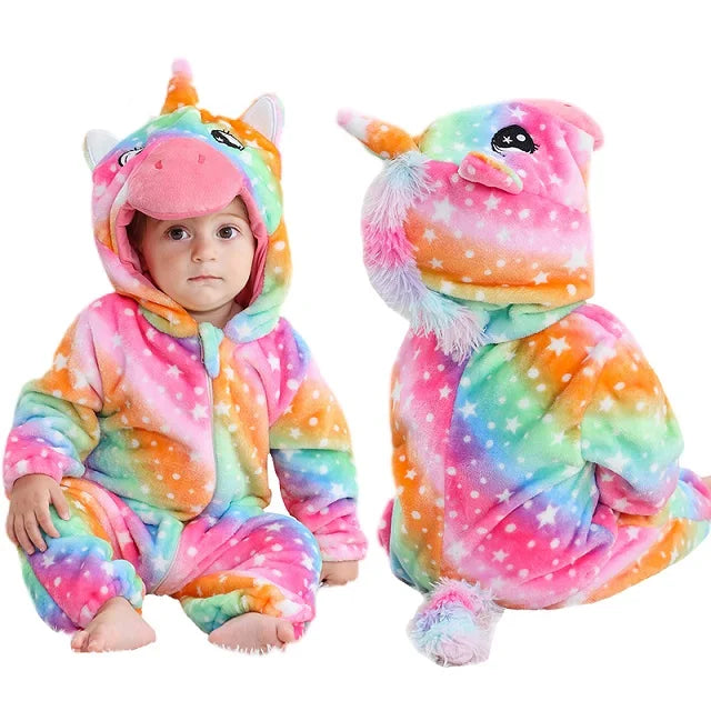MICHLEY Halloween Baby Strampler Winterkleidung Flanell Kapuzen Bodys Pyjamas Tiere Overall Jumpsuit für Mädchen Jungen Kinder