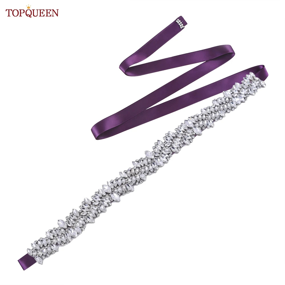 TOPQUEEN S81 Woman Bridal Wedding Decorative Belt for Party Evening Dress Accessories Female Fashion Belts Silver Rhinestones