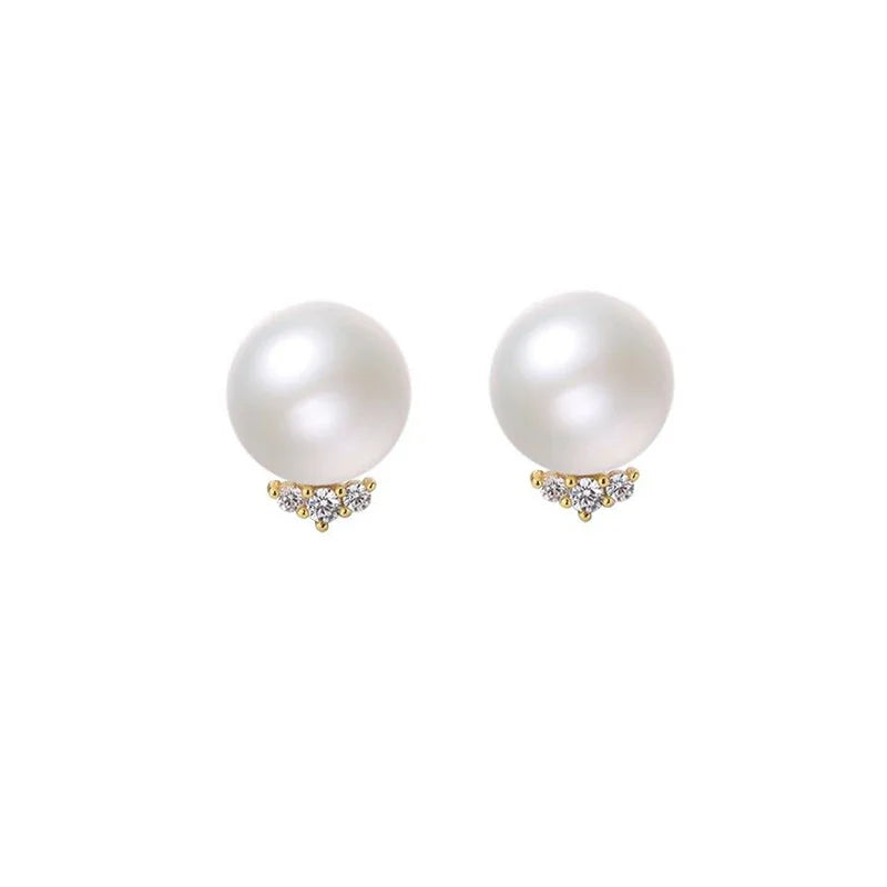 SOFTPIG Real 925 Sterling Silver Pearl Zircon CZ Stud Earrings for Women Classic Fine Jewelry Light Luxury Accessories