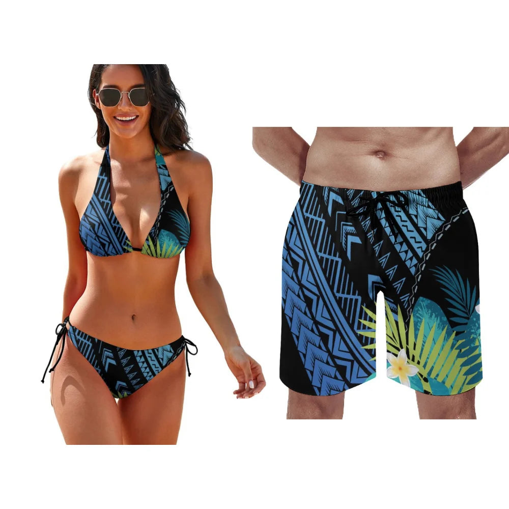 Summer Women Bikini Men Beach Pants Temperament Couple Swimsuit Set Customize Any Pattern Valentine's Day Exclusive Swimsuit