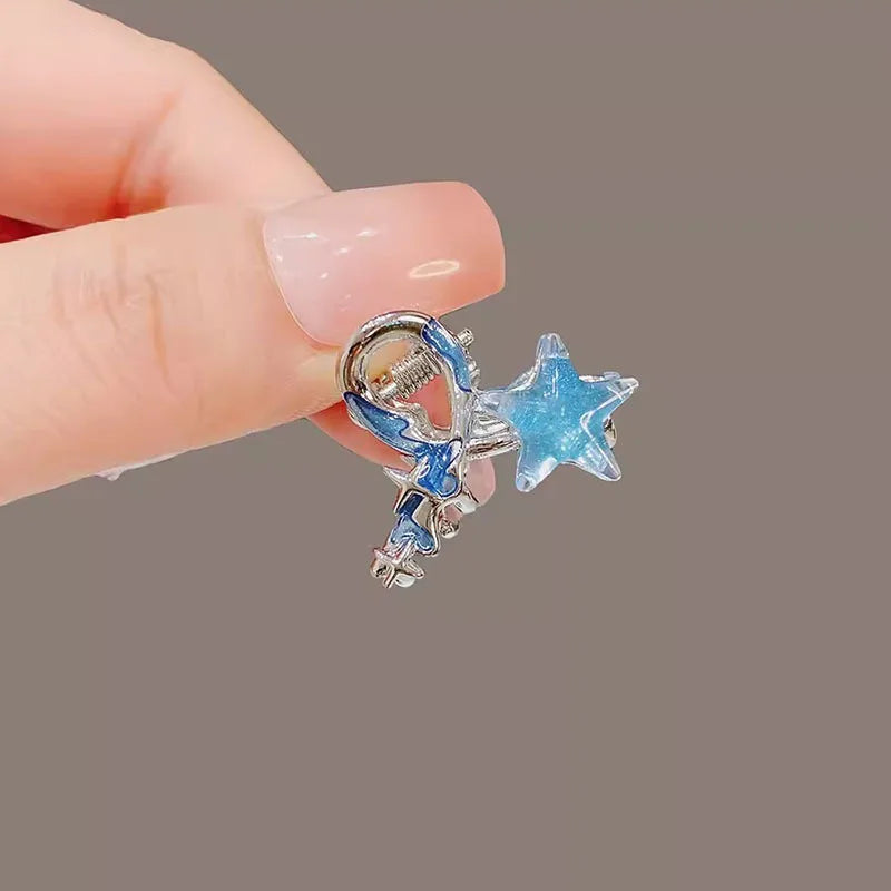 Blue Star Moon Small Claw Women Bangs Side Small Metal Hair Clip Exquisite Compact Girls Spring and Summer Hair Accessories