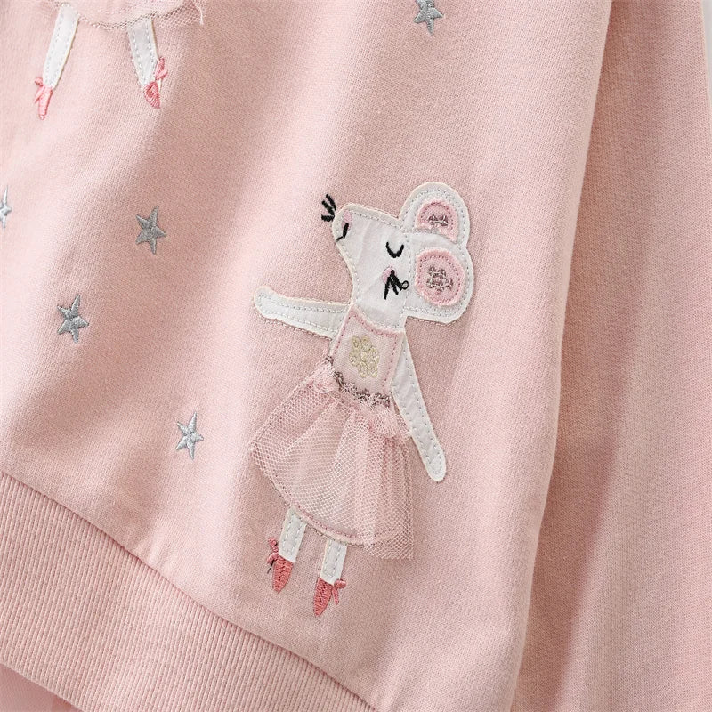 Springen Meter Neue Ankunft 2-7T Mädchen Baby Kleidung Maus Applique Mädchen Sweatshirts Kleinkind Kostüm Mesh Mit Kapuze Shirts