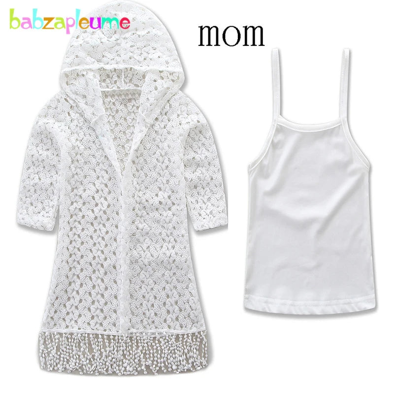 2Piece Spring Summer Family Matching Outfits Mother Daughter Clothes Hooded Girl Coat+White Tops Kids Boutique Clothes BC1040