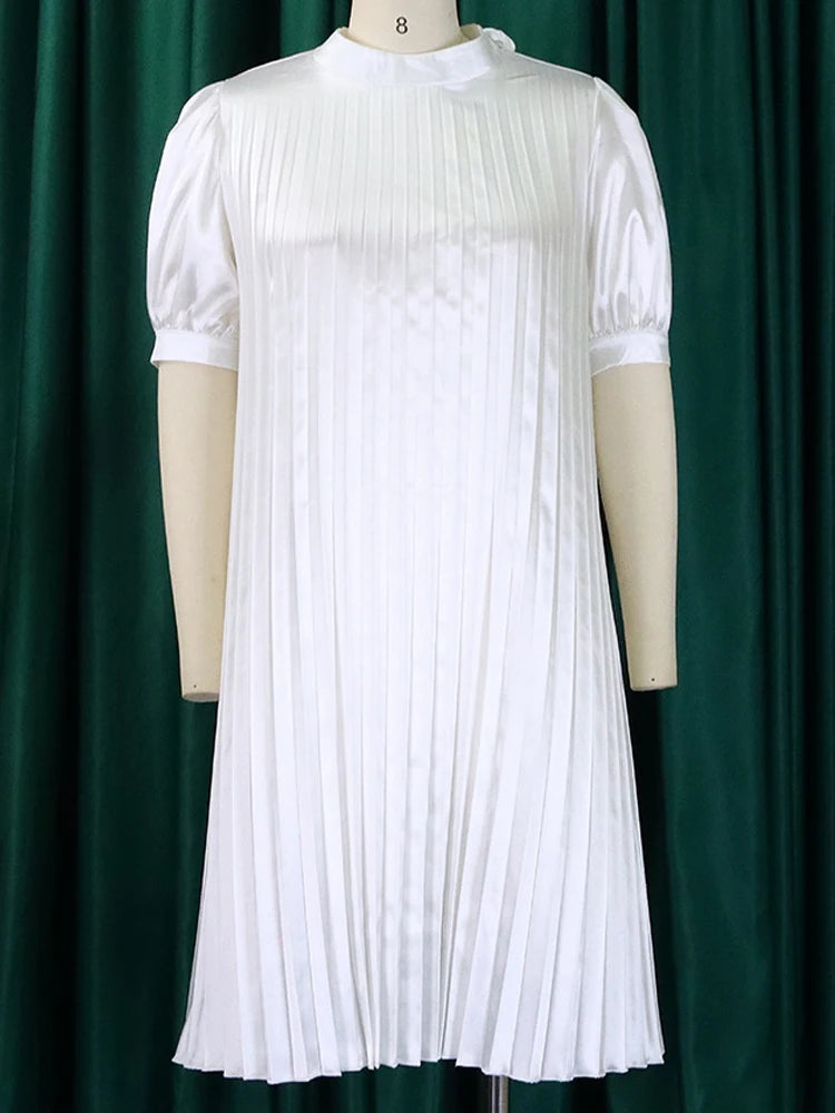 FairyShely Solid 2025 Short Sleeve Plus Size Dress Women Large Big Loose Folds Dresses Lady Summer Party Tight Curvy Dress