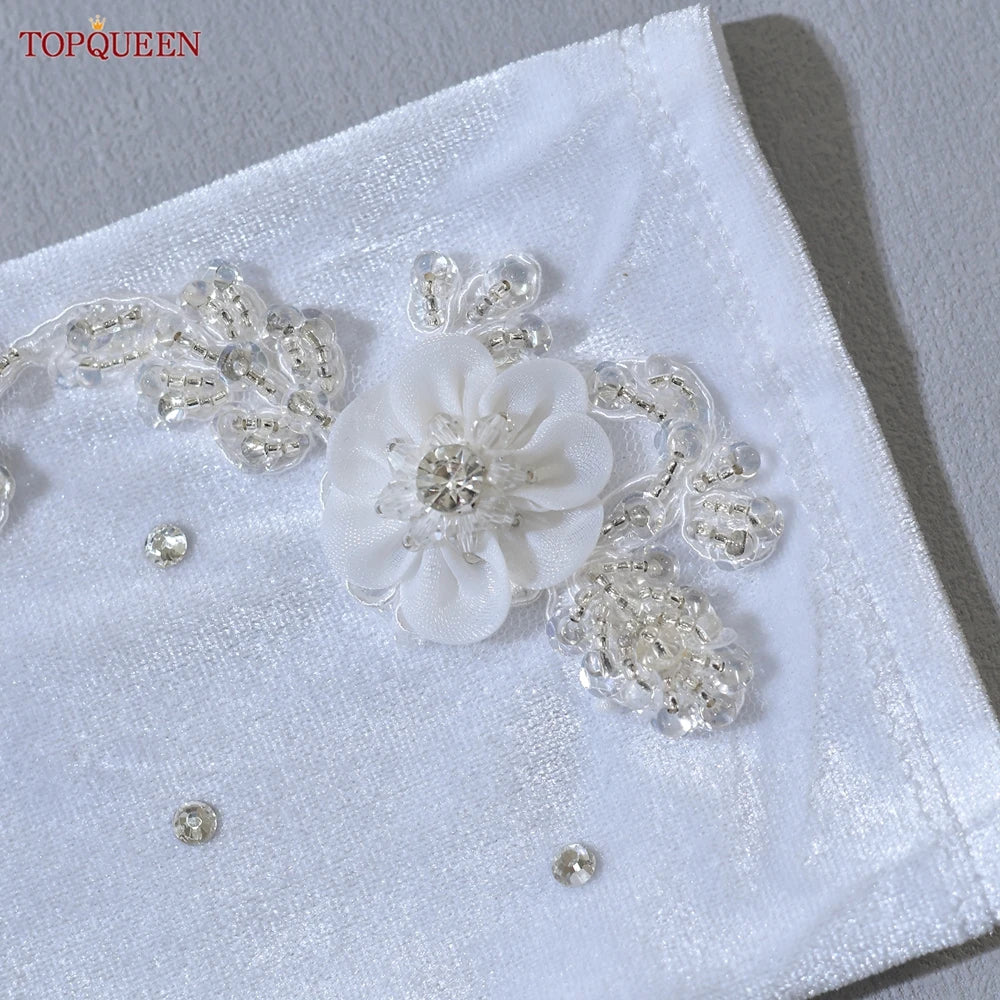 TOPQUEEN Elegant Bridal Gloves Crystal Beaded 3d Pearl Flower Long Gloves Elbow Length Wedding Accessories T24