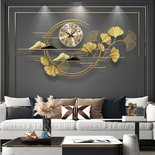 Living room decoration clock wall modern light luxury dining table sofa background mural