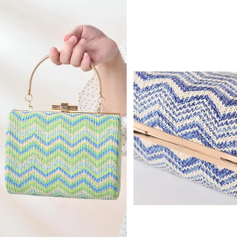 Summer Style Straw Bags for Women 2024 Boho Styke Stripe Clutches Woven Handbag Holiday Outdoor Wedding Purse Small Beach Bags