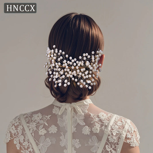 HNCCX Luxury Full Pearl Bride Golden Color Hair Comb Wedding Headband Elegant Women Weddiing Party Hair Accessories CP754
