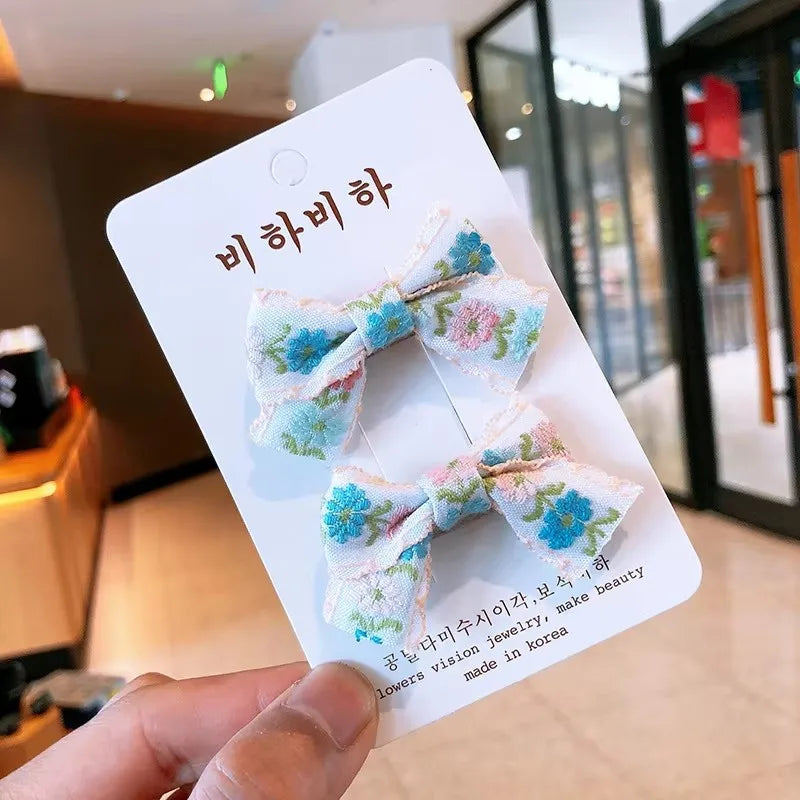 2pcs/lot Children Hair Pins Floral Embroidery Hair Clip Kids Hair Accessories Set Bb Clip Baby Hairgrip Toddlers Girls Barrettes