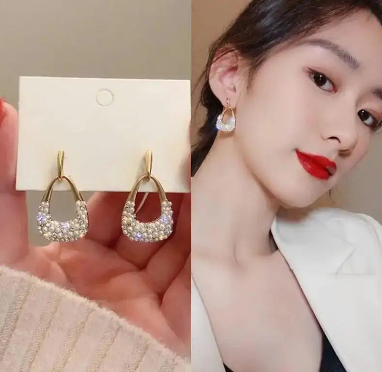 925 Silver Needle Korean Fashion Crystal Heart Earrings For Women Jewelry 2024 Trending Women's Red White Pearl Drop Earrings